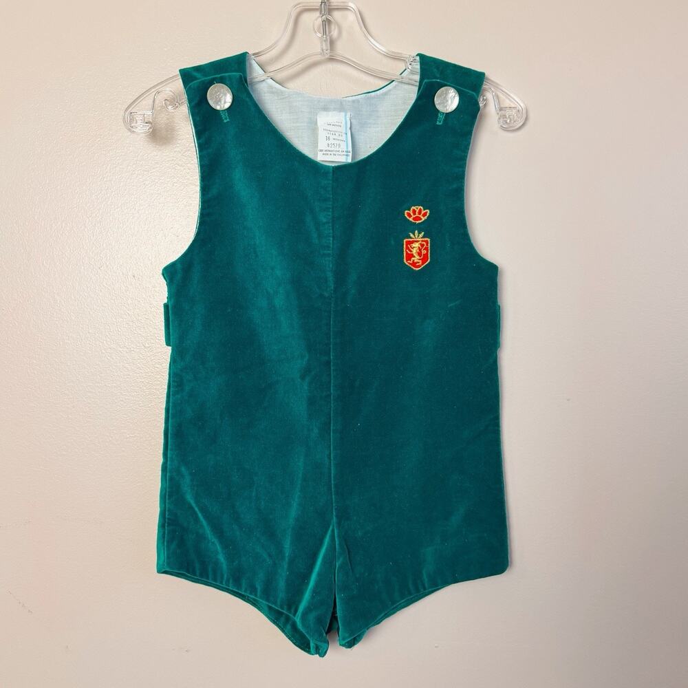 Vintage 80s-90s Velvet Baby Boy Romper Outfit With Embroidered Logo Size 18mo